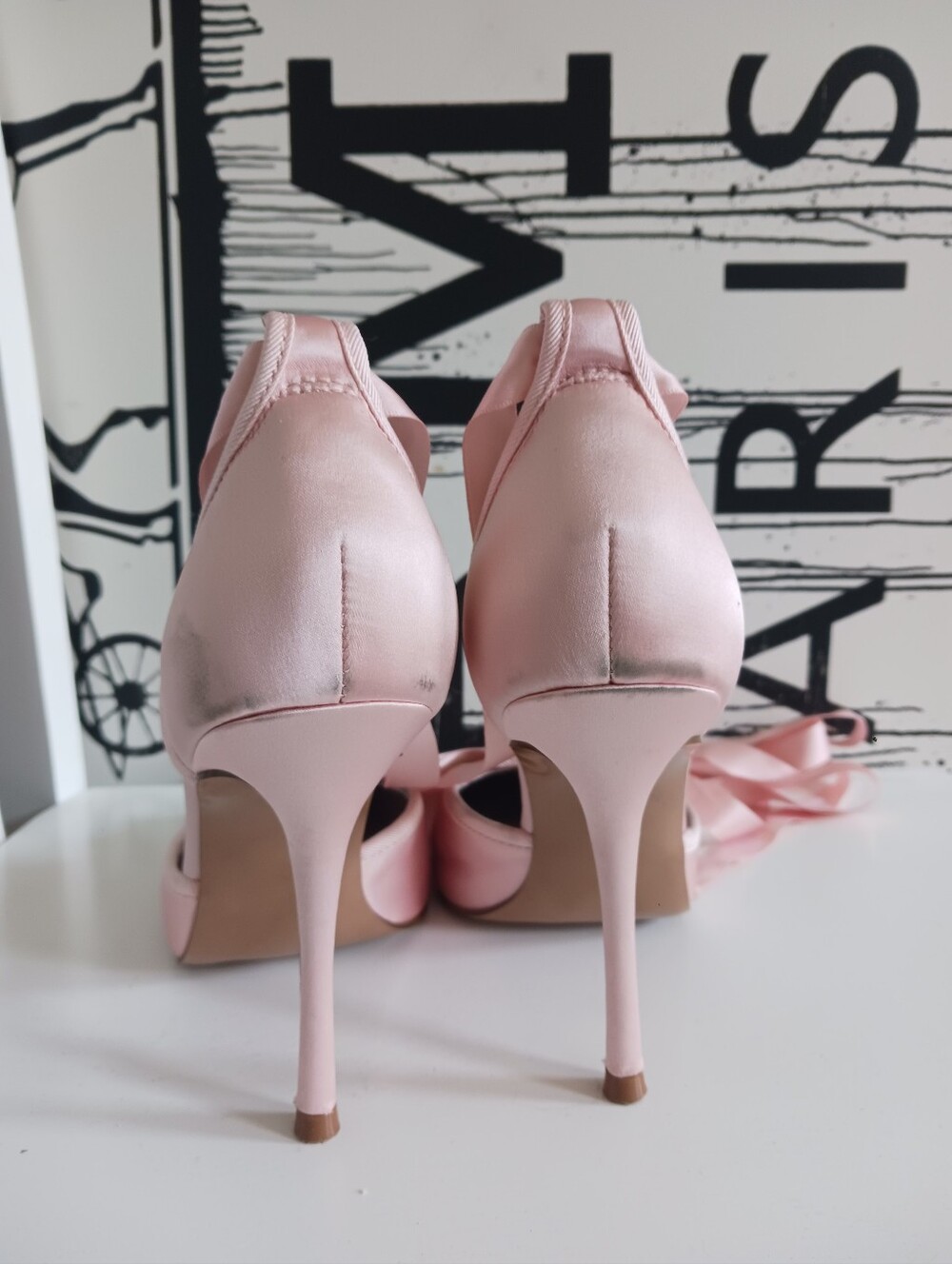 Steve Madden Blush Pink Satin Ankle Tie Ballet Heels Size 7.5 - Picture 5 of 13